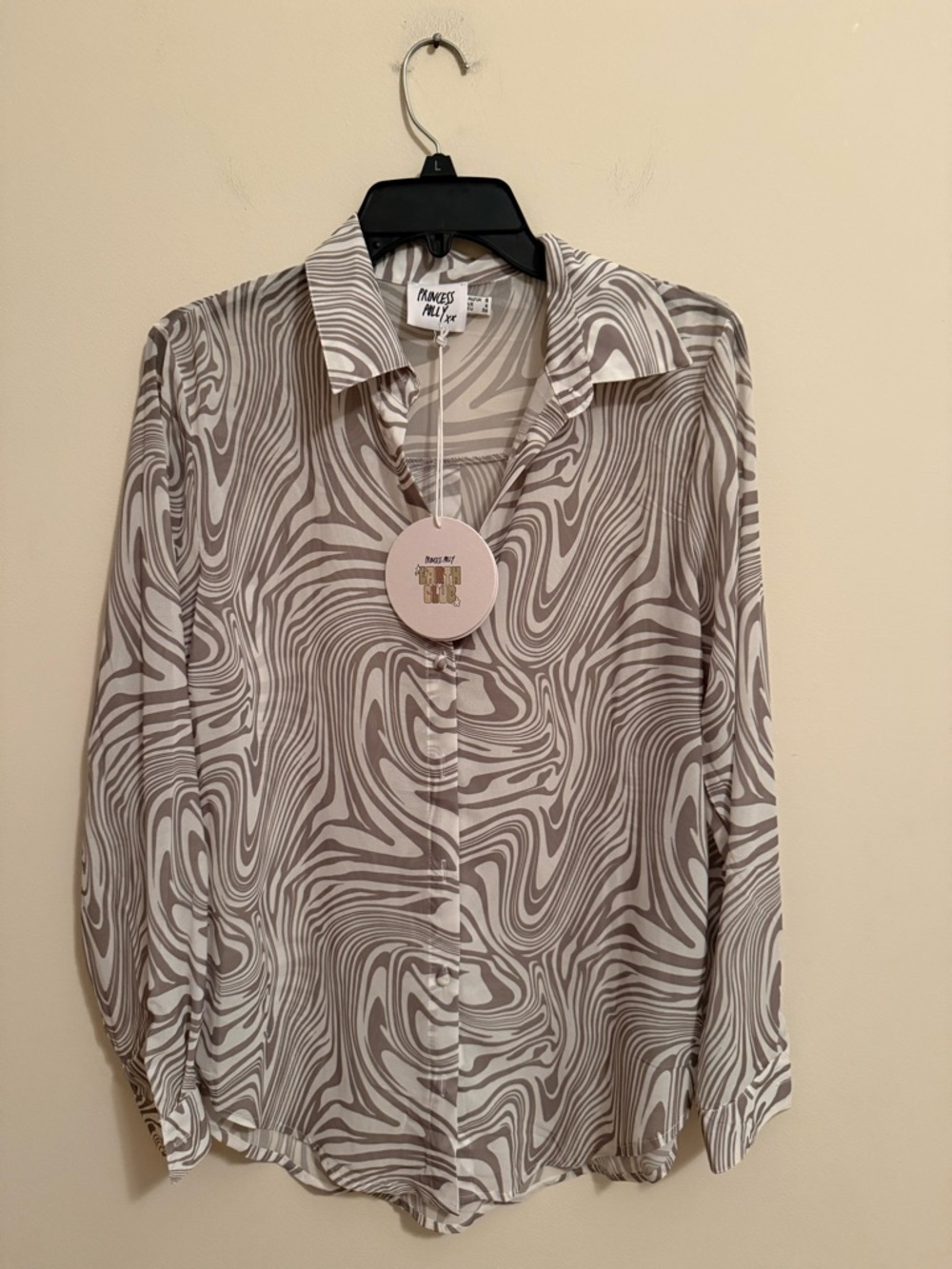 Princess Polly Swirl-Print Button-Down Shirt in Gray and White